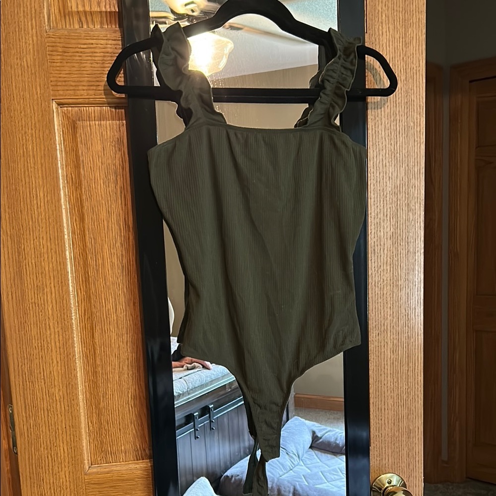 Kittenish Olive Green Ribbed Top